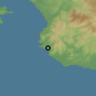 Shaded relief of the 60 km around Jacó, drawn from the GMTED2010 grid
