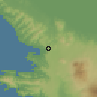 Shaded relief of the 60 km around La Cruz, drawn from the GMTED2010 grid