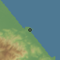 Shaded relief of the 60 km around Limón, drawn from the GMTED2010 grid