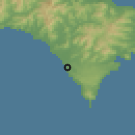 Shaded relief of the 60 km around Manzanillo, drawn from the GMTED2010 grid