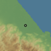 Shaded relief of the 60 km around Matina, drawn from the GMTED2010 grid