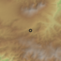 Shaded relief of the 60 km around Orosi, drawn from the GMTED2010 grid