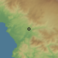 Shaded relief of the 60 km around Orotina, drawn from the GMTED2010 grid