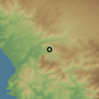 Shaded relief of the 60 km around Palmar, drawn from the GMTED2010 grid