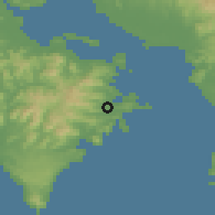 Shaded relief of the 60 km around Paquera, drawn from the GMTED2010 grid
