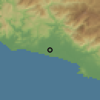 Shaded relief of the 60 km around Parrita, drawn from the GMTED2010 grid