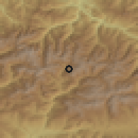 Shaded relief of the 52 km around El Vilar, drawn from the GMTED2010 grid
