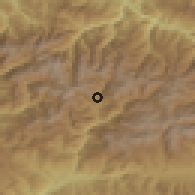 Shaded relief of the 52 km around Arans, drawn from the GMTED2010 grid