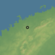 Shaded relief of the 58 km around Minas de Matahambre, drawn from the GMTED2010 grid