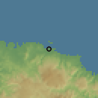 Shaded relief of the 58 km around Moa, drawn from the GMTED2010 grid