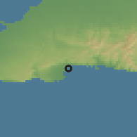Shaded relief of the 59 km around Pilón, drawn from the GMTED2010 grid
