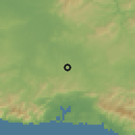 Shaded relief of the 58 km around San Luis, drawn from the GMTED2010 grid
