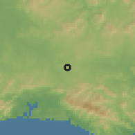 Shaded relief of the 58 km around Songo-La Maya, drawn from the GMTED2010 grid