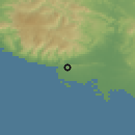 Shaded relief of the 58 km around Trinidad, drawn from the GMTED2010 grid