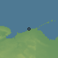 Shaded relief of the 58 km around Varadero, drawn from the GMTED2010 grid