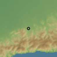 Shaded relief of the 58 km around Buey Arriba, drawn from the GMTED2010 grid