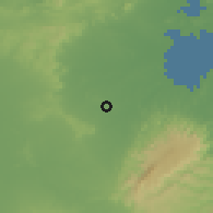 Shaded relief of the 58 km around Cueto, drawn from the GMTED2010 grid