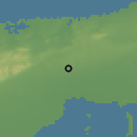 Shaded relief of the 58 km around Artemisa, drawn from the GMTED2010 grid