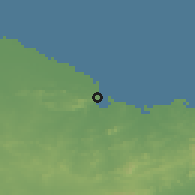 Shaded relief of the 58 km around Gibara, drawn from the GMTED2010 grid