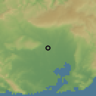 Shaded relief of the 59 km around Guantánamo, drawn from the GMTED2010 grid