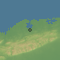 Shaded relief of the 58 km around Bahía Honda, drawn from the GMTED2010 grid