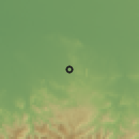 Shaded relief of the 58 km around Jiguaní, drawn from the GMTED2010 grid