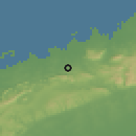 Shaded relief of the 58 km around La Palma, drawn from the GMTED2010 grid