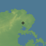 Shaded relief of the 58 km around Banes, drawn from the GMTED2010 grid