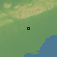 Shaded relief of the 58 km around Los Palacios, drawn from the GMTED2010 grid