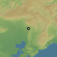 Shaded relief of the 58 km around Manuel Tames, drawn from the GMTED2010 grid