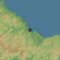 Shaded relief of the 58 km around Baracoa, drawn from the GMTED2010 grid