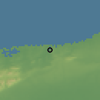 Shaded relief of the 58 km around Mariel, drawn from the GMTED2010 grid