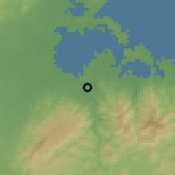 Shaded relief of the 58 km around Mayarí, drawn from the GMTED2010 grid