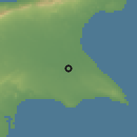 Shaded relief of the 55 km around Acheritou, drawn from the GMTED2010 grid