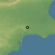 Shaded relief of the 55 km around Beyarmudu, drawn from the GMTED2010 grid
