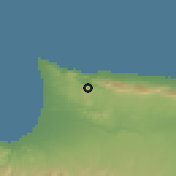 Shaded relief of the 55 km around Çamlibel, drawn from the GMTED2010 grid
