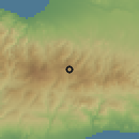 Shaded relief of the 55 km around Chandria, drawn from the GMTED2010 grid