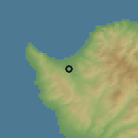 Shaded relief of the 55 km around Chrysochou, drawn from the GMTED2010 grid