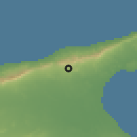 Shaded relief of the 55 km around Çınarlı, drawn from the GMTED2010 grid