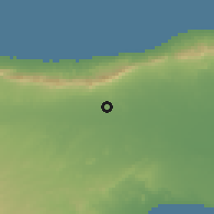 Shaded relief of the 55 km around Çukurova, drawn from the GMTED2010 grid