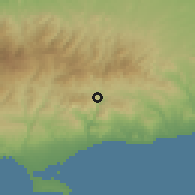 Shaded relief of the 55 km around Dierona, drawn from the GMTED2010 grid