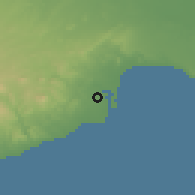 Shaded relief of the 55 km around Dromolaxia, drawn from the GMTED2010 grid