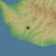 Shaded relief of the 55 km around Eledio, drawn from the GMTED2010 grid