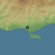Shaded relief of the 55 km around Episkopi, drawn from the GMTED2010 grid