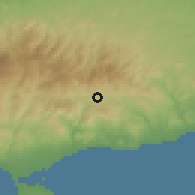 Shaded relief of the 55 km around Eptagoneia, drawn from the GMTED2010 grid