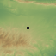 Shaded relief of the 55 km around Ergates, drawn from the GMTED2010 grid
