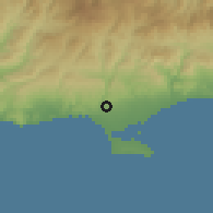 Shaded relief of the 55 km around Erimi, drawn from the GMTED2010 grid