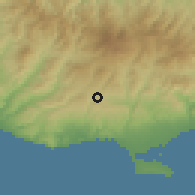 Shaded relief of the 55 km around Agios Amvrosios, drawn from the GMTED2010 grid