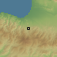 Shaded relief of the 55 km around Evrychou, drawn from the GMTED2010 grid