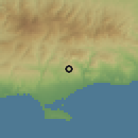 Shaded relief of the 55 km around Fasoula, drawn from the GMTED2010 grid